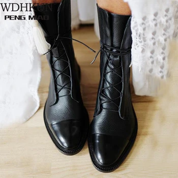 

New SHENGY Patent Leather British Style Flat Boots Black Pointed Toe Boots Handsome Motorcycle Boots Women's Boots