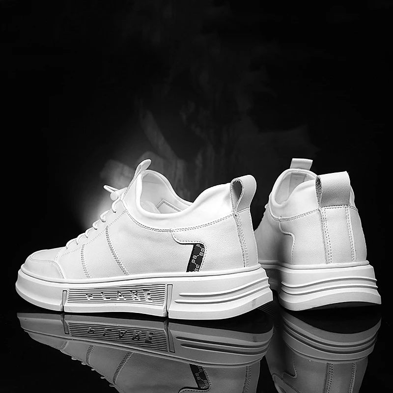 YEINSHAARS New Genuine Leather Elevator Shoes Men Sneakers Height Shoes Height Increase Shoes Tall Shoes Insole 5CM Sports Shoe