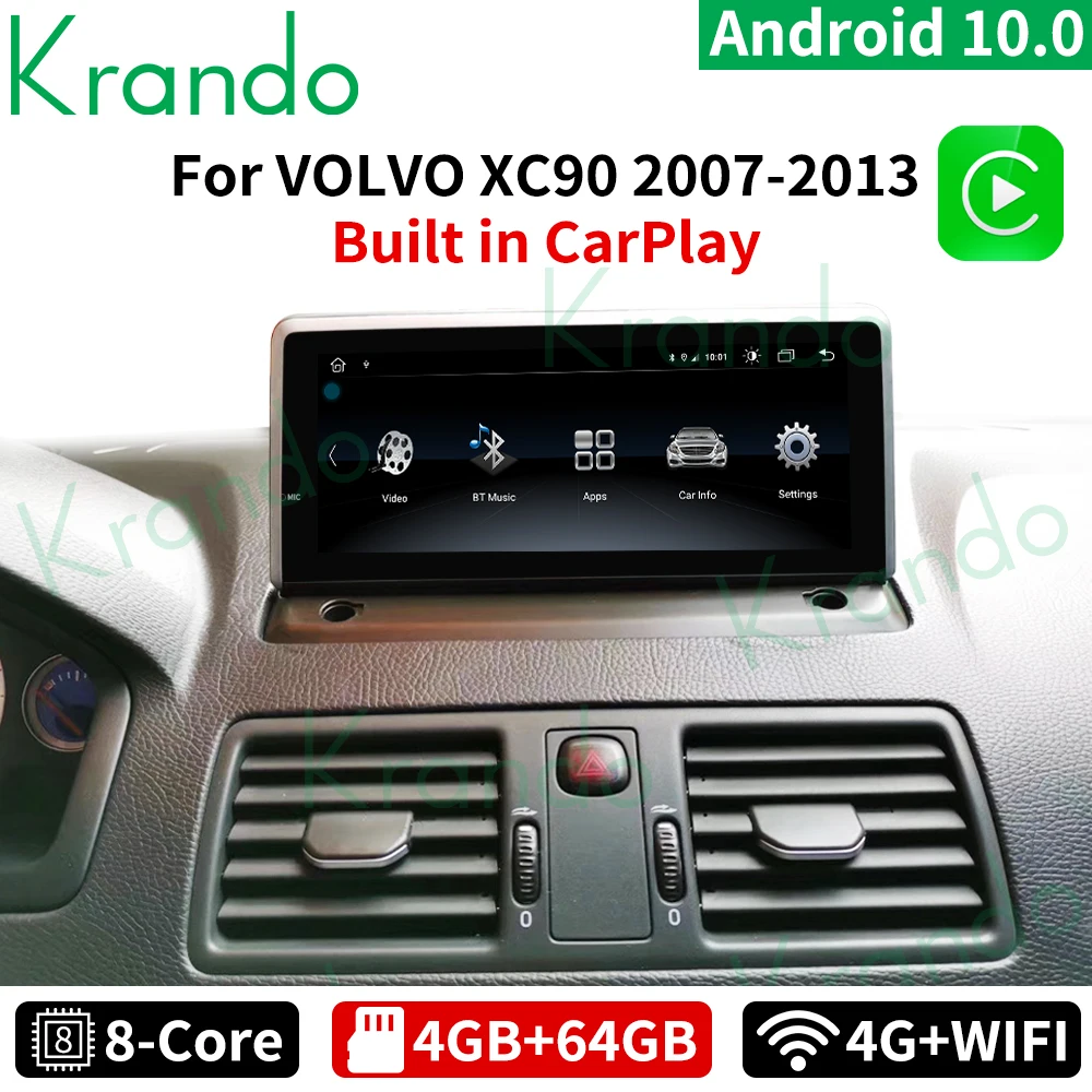 Krando Android 10.0 4G 64G Car Radio Multimedia Screen Navi GPS Stereo For Volvo XC90 2007-2013 Headunit Carplay DVD Player