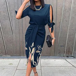 Vestido ajustado de manga de cinco puntos para mujer, con mangas estampadas huecas