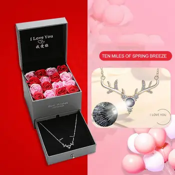 

Jewelry Box Set Girl Women Earrings Necklace Lipstick Makeup Storage Gift Box Rose Soap Flower Birthday Wedding Packaging Bag
