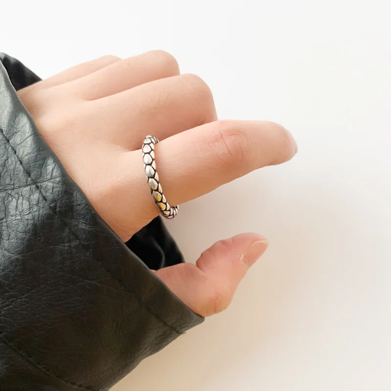 

VENTFILLE 925 Sterling Silver New Weave Rim Ring Female Fashion Retro Distressed Classic Handmade Jewelry Party Accessories