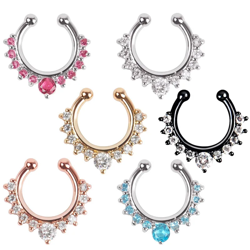

New Body Jewelry Lady Fashion Alloy Hoop Nose Ring Nose Piercing Fake Piercing Septum Clicker Numbers Hanger For Jewelry Femme