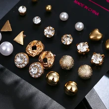 12 пар Элегантный Циркон Кристалл Шпильки Комплект сережек для женщин серьги ювелирные изделия Сердце серьги с золотыми стразами