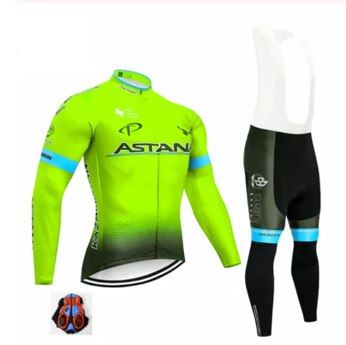 Bib Cycling Set Флуоресцентный зеленый Астана с длинным рукавом велосипед Джерси костюм мужской велосипед Майо MTB гоночный велосипед костюм летний Рупа велосипед Джерси - Цвет: Bib Cycling Set