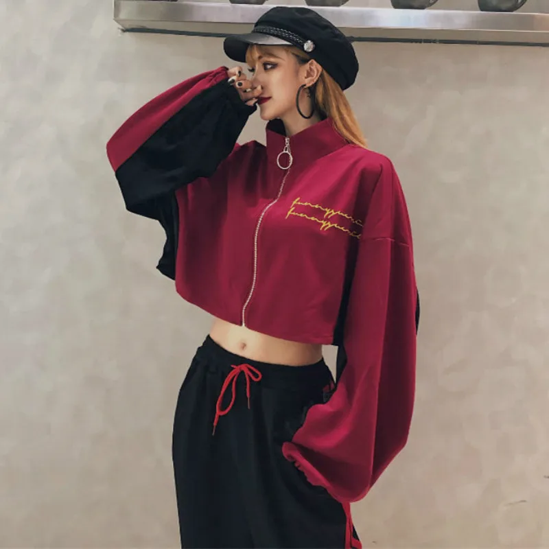 

2019 Autumn Winter Korean Style Women New Patchwork Crop Tops Short Shirt Navel Sexy Two Piece Top and Pants Srtiped Outfits