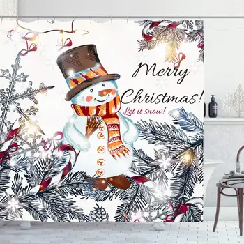 

Shower Curtain Set with Hooks 60x72 Inches Cute Decorations Scroll Christmas Label Festive Greeting Snowman Xmas Textures