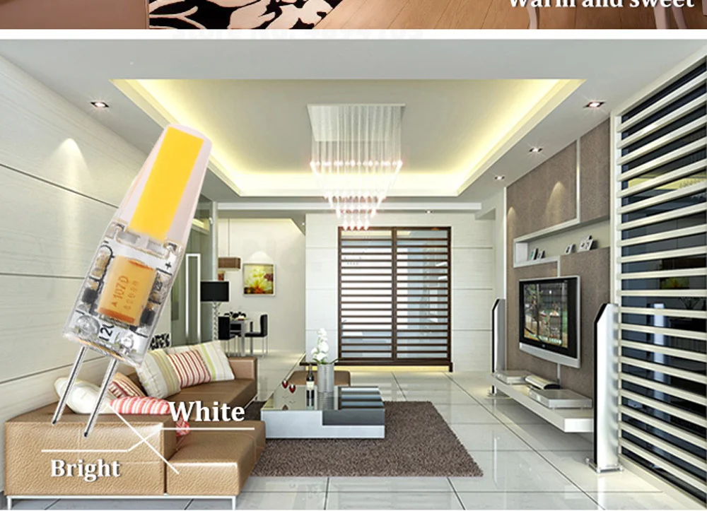 6pcs 3W Dimmable G4 LED Lamps DC AC 12V COB Bulb Chandelier White Light