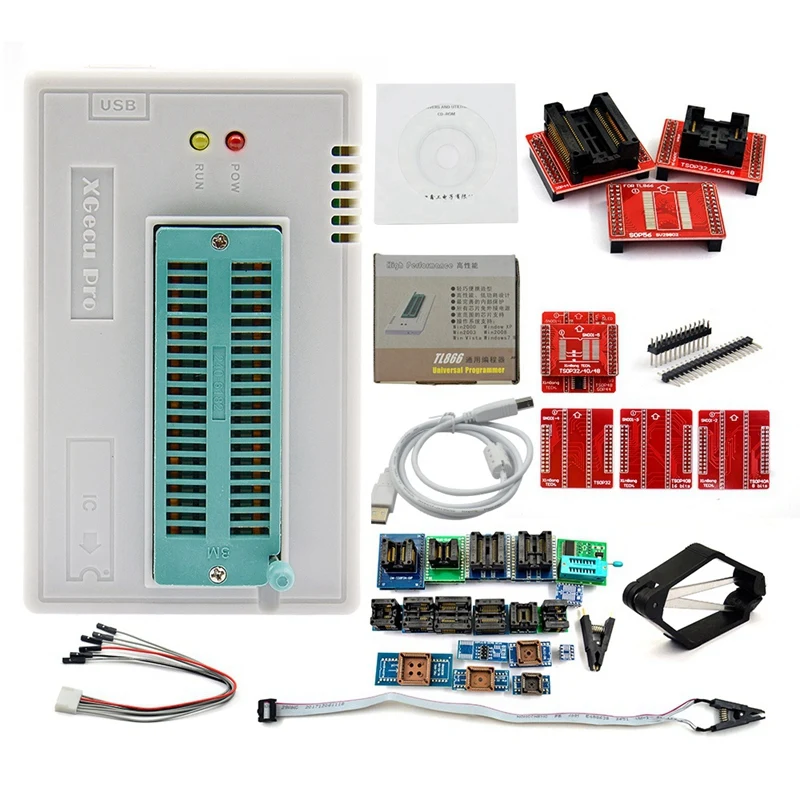 

V8.33 Tl866Ii Plus Universal Minipro Programmer+28 Adapters+Test Clip Tl866 Pic Bios High Speed Programmer