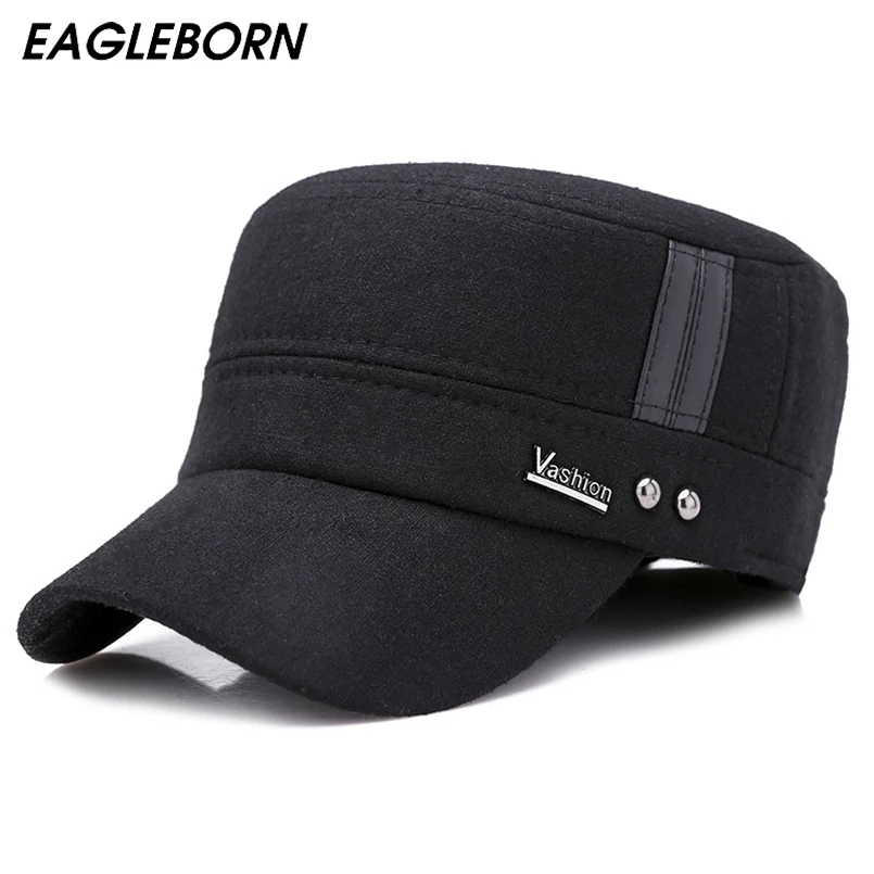 EAGLEBORN 2021 зимняя теплая военная шапка с ушами мужская черная для папы плоская s 2