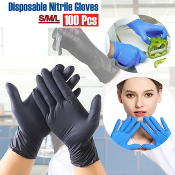 

100pcs Disposable Latex Gloves Blue Black Non-Slip Acid And Alkali Laboratory Rubber Latex Gloves Household Cleaning Products