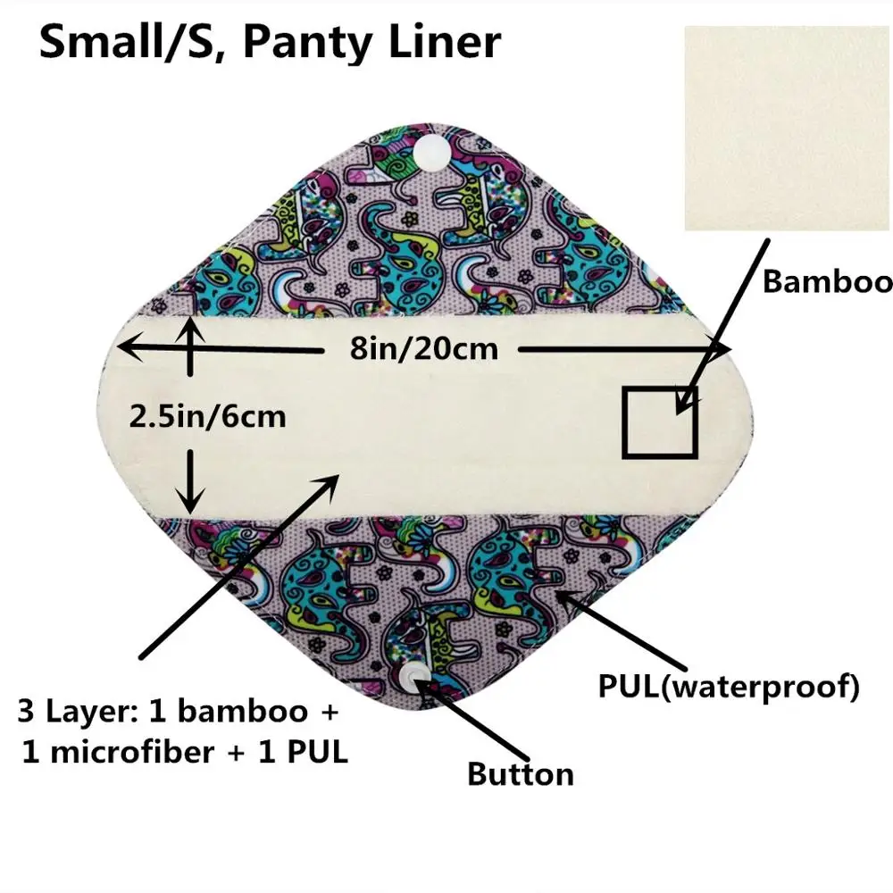 1 S BAMBOO Panty Liner Cloth Menstrual Pad Sanitary Reusable Washable