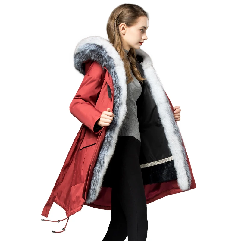 Discount AYUNSUE Winter Jacket Women Rabbit Fur Liner Parka Real Fur Coat Female Fox Fur Collar Warm Long Trench Coats Chaqueta Mujer MY 1