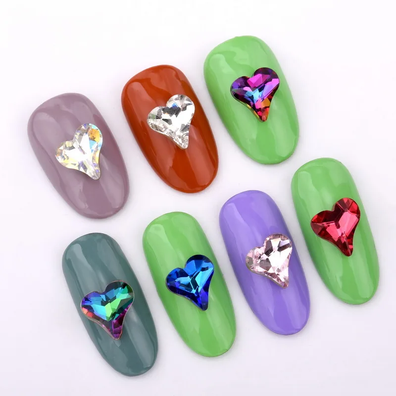 10 шт. 3D цвет в форме сердца, с украшением в виде кристаллов стеклянная маникюрная орнамент(9x9 мм) могут быть использованы с ногтей Стразы для маникюра, поставки QB269-275