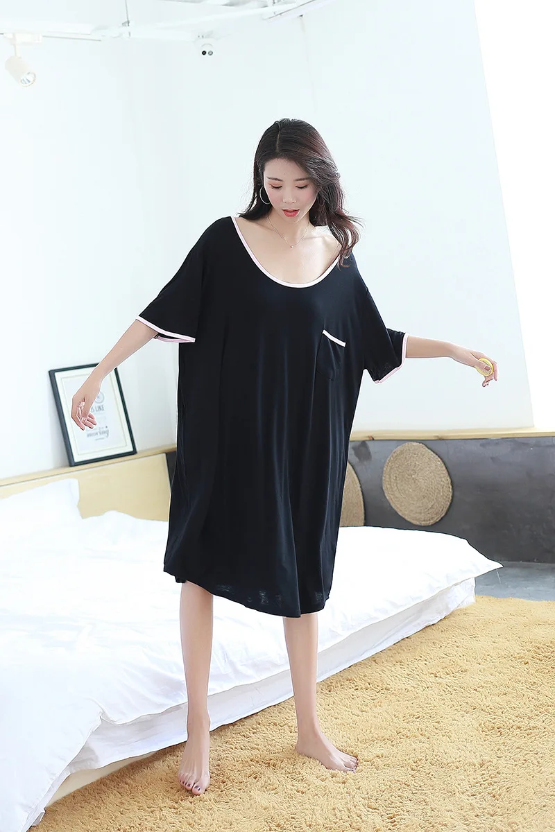 2024New large size modal nightdress ladies summer loose short sleeves plus fertilizer increase halter sexy nightdress home skirt