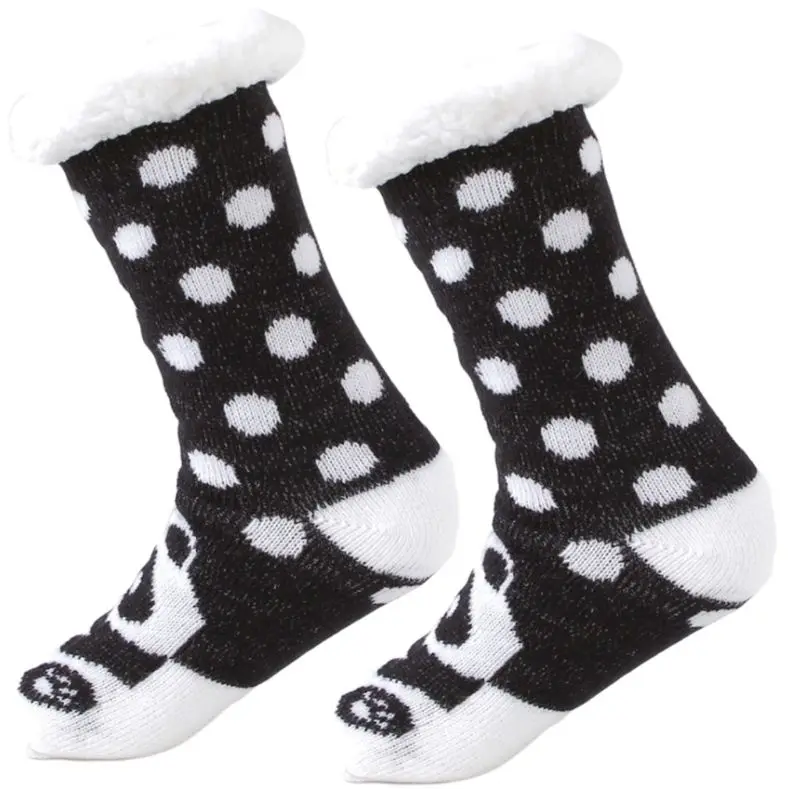 Women Winter Thick Warm Fuzzy Lined Slipper Sock Cartoon Animal Non-Skid Hosiery