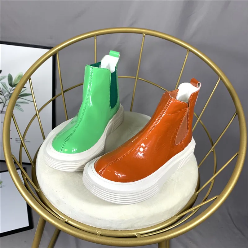 

Patent leather women's boots candy color platform shoes Chelsea short boots Martin boots women's single shoes women's shoes