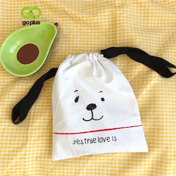 

GOPLUS Korea Cartoon Dog Canvas String Bags Cute Home Storage Bag Girls Cosmetic Case Travel Wash Holder Bags Make up Bags 2020