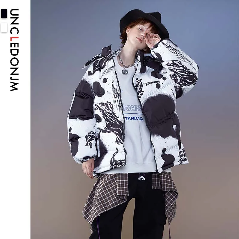 

UNCLEDONJM Cotton Padded Puffer Parkas Streetwear Winter Hip Hop Harajuku Casual Thick Warm Parka Hooded Winter Jackets L20