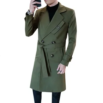 

New Medium Long Mens Trench Luxury Double Breasted Solid Color Male Jackets And Coats Fashion Long Style Slim Fit Man Coats