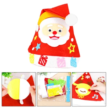 

10 Pcs Kids Handmade DIY Christmas Hat Non-woven Santa Snowman Christmas Party Cosplay Hat Gifts Children New Year Xmas Gift