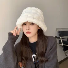 

шапка Japanese ins very soft waxy plush lattice bucket hat women winter fashion warm fisherman hat female ear protection Panama