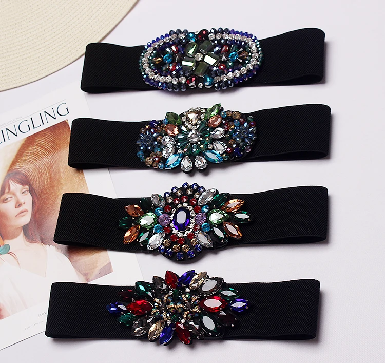 

New Rhinestone Belt full crystal wide waistband decorated female body sculpting band designer wide elastic women belts SC43