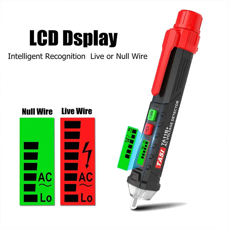

12~1000V Tester Non-Contact LED Light Alert Test Pen TASI Detector LCD Electric Voltage Digital Detector