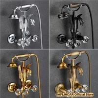 Luxury Gold Swan Bathtub Faucet Crystal Handle  Bath Sets with Hand Shower Hot Cold Mixer Tap For Bathroom Wall Mounted 2