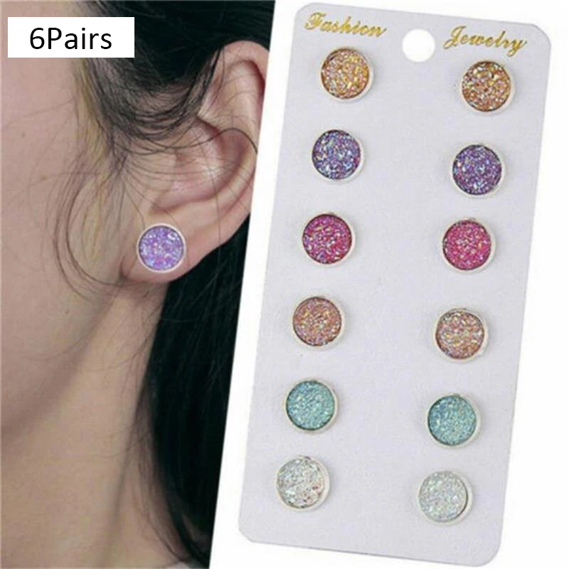 12/ 9 Pairs/Set Women’s Pearl Flower Crystal Studs Earrings Girls Elegant Rose Flower Heart Ear Jewelry Gift