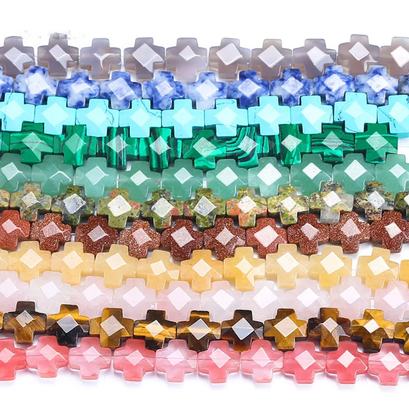 

Natural Stone 12mm Cross Faceted Loose Spacer Beads For Jewelry Making 17 Pcs DIY Jewelry Accessorries Bead For Bracelet