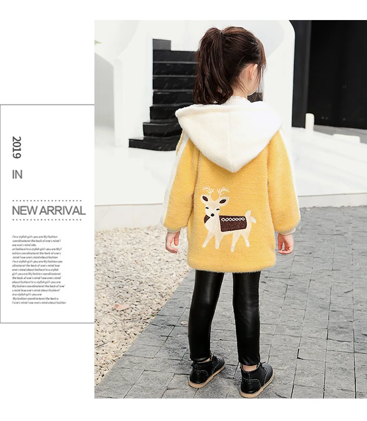 Girls Winter Cotton Coat Baby Kids Velvet Thick Jacket Children's Wool Sweater Hooded Cartoon Elk Xmas Snowsuit Outerwear