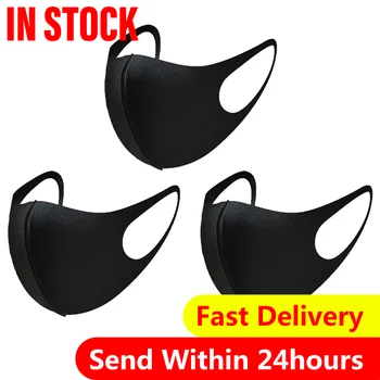

3PCS Classic Black Face Masks Adult Breathable Washable Fabric Mask Fashion Print Masks Women Mouth Cover Cubrebocas