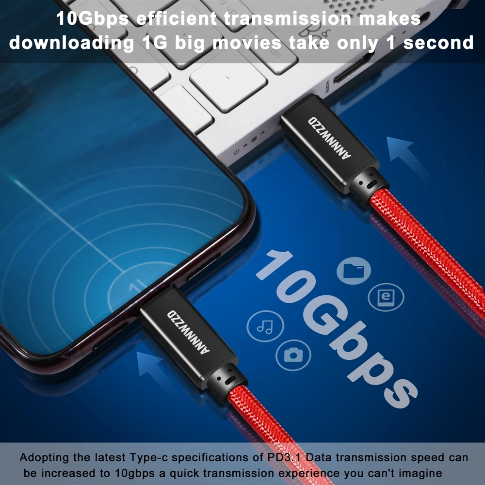USB 3.1 Type C To USB C Cable For Macbook Pro 5A PD 100W USB 3.1 Gen 2 4K@60HZ USB C Cable For Samsung S10 Note20 QC 4.0 Cord