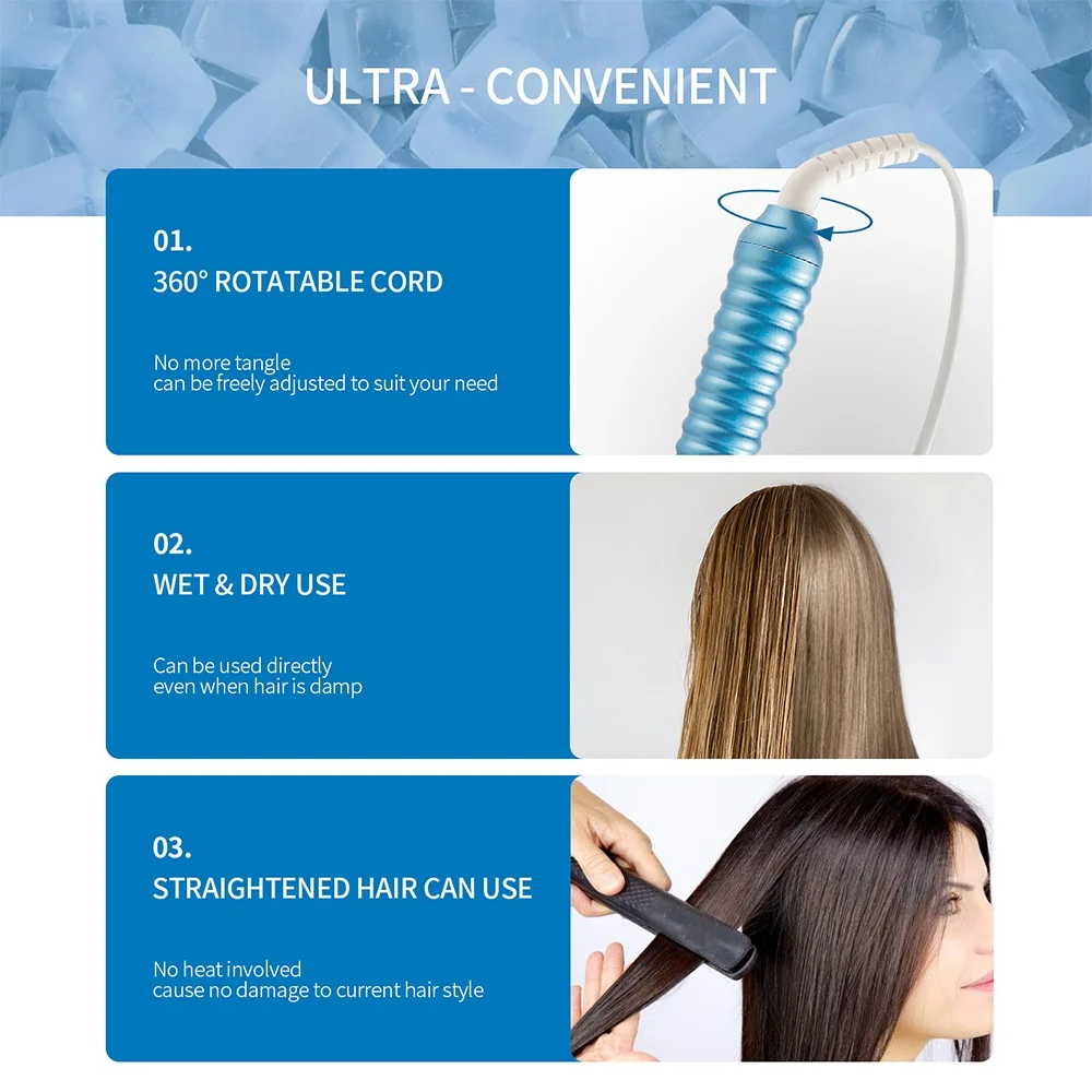 Hair Straightener Brush Ice Therapy Negative Ion Cold Wind Comb Heatless Brush for Wet Dry Hair Freezing Hair Care Tool_voghion.com