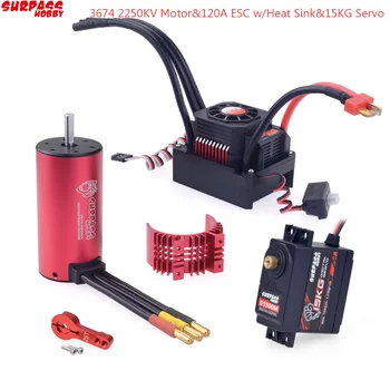 

Waterproof 3674 2250KV Brushless Motor +120A Brushless ESC 2-3S w/Heat Sink + S1500M 15KG Metal Servo For 1/10 1/8 RC Truck Car