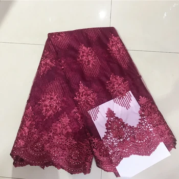 

High Quality 2019 French Tulle Lace Fabric with stones hot sale African Lace Fabric Embroidered Nigerian Guipure for Wedding