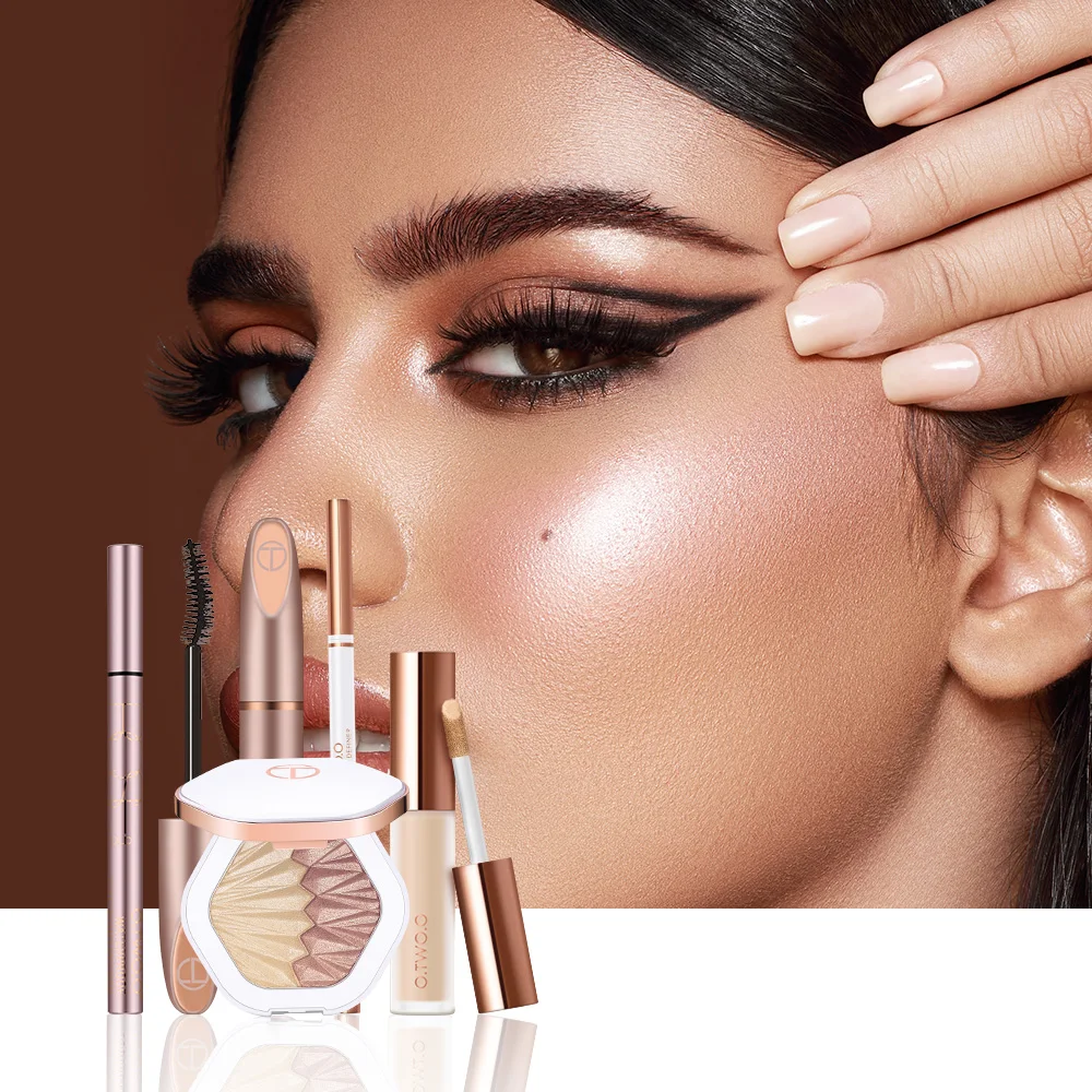 

O.TWO.O 5pcs Eyes Makeup Set Include Eyebrow Mascara Eyeliner Full Coverage Liquid Conceacer Highlighter Use As Eyeshadow