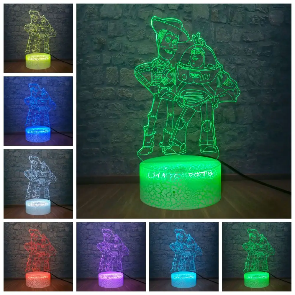 

Toy Story Buzz Lightyear Woody 3D Night Light LED Astronaut Decorative Lamp 7 Color Baby Sleep Desk Lamp spaceman Kids Gift Toys