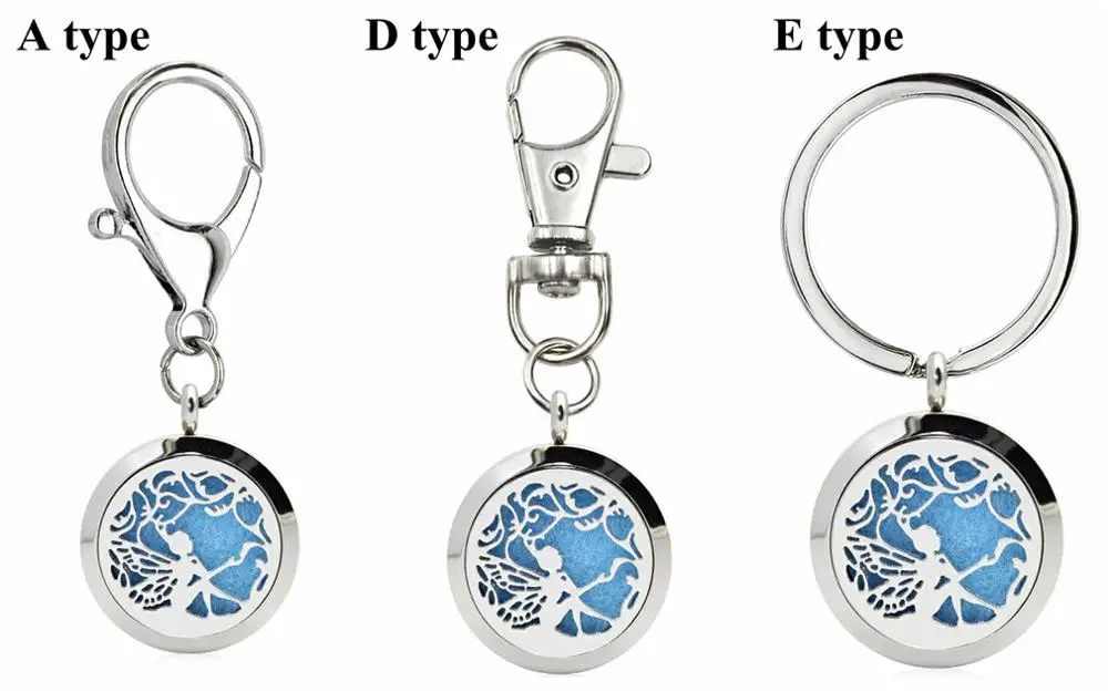 

Angel 25mm 316L stainless steel Essential Oil Diffuser Locket Unicorn Key Ring Keychain Aroma Perfume Locket Keyrings