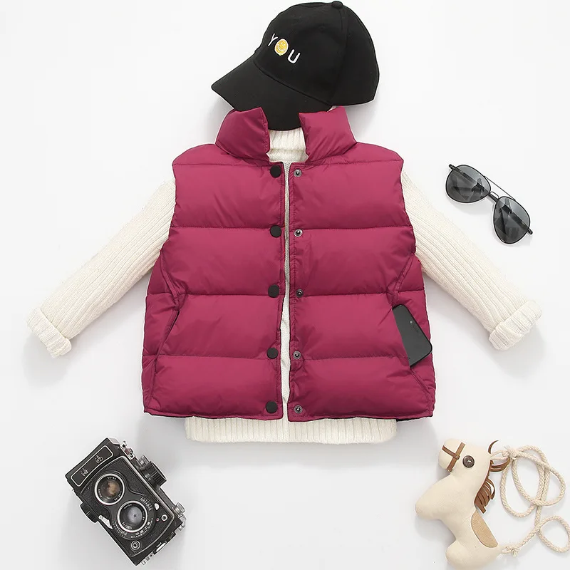 Детская зимняя куртка Детские утепленные пуховики с меховым воротником пальто на белом утином пуху длинная теплая парка с капюшоном для мальчиков и девочек, От 3 до 8 лет - Цвет: WineRed Vest