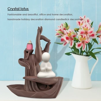 

Ceramic Lotus Buddha Hand Aromatherapy Incense Burner Censer with 10 Backflow Fragrances for Office Home Fragrance Ornament