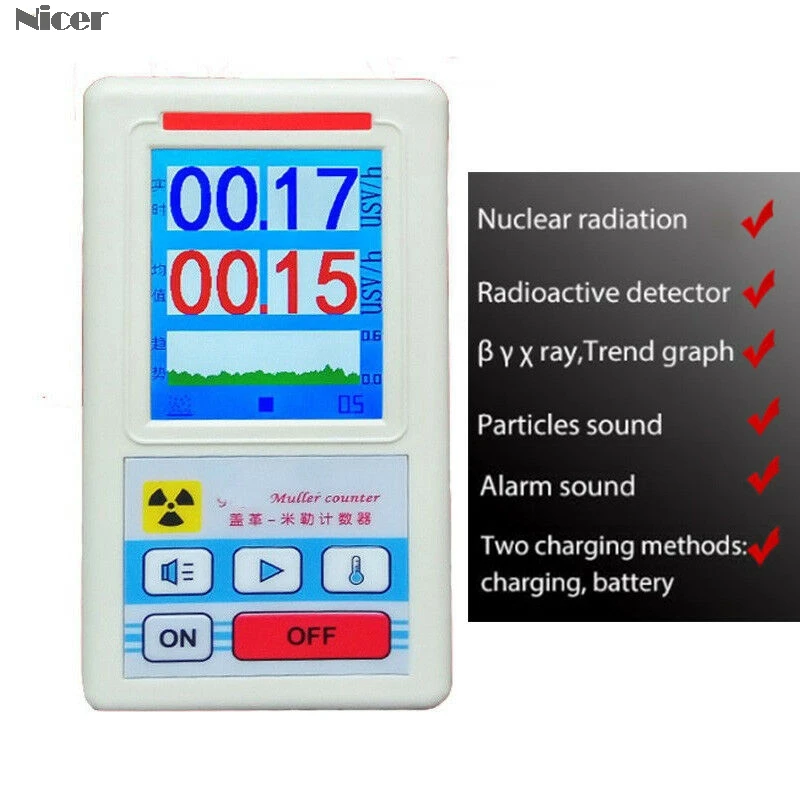 Geiger Counter Nuclear Radiation Detector Personal Dosimeter X-ray Beta Gamma Detector LCD Radioactive Tester Marble Tool afbeelding