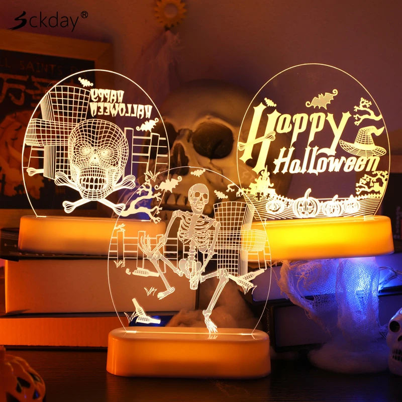 Orange Halloween Lights Led 2022 2022 Halloween Theme 3d Lamp Pumpkin Skull Ghost Nightlight Kids Child Girls Bedroom Decor Light Gift Remote Night Light Lamp Led Night Lights Aliexpress