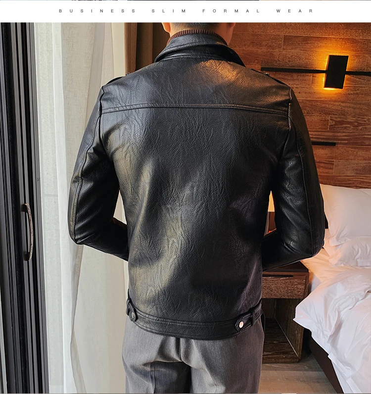 leather jacket outfit men High Quality Autumn Winter Fashion 2022 Diagonal Zipper Pu Leather Jacket Men Clothing Slim Fit Turn Down Collar Casual Coat 3XL leather jacket outfit men