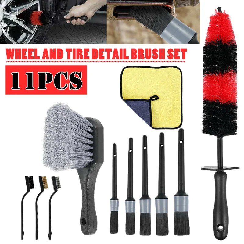 

11Pcs Car Detail Brush Wheel Tire Engine Air Vent Emblems Cleaning Brush Set Dirt Dust Clean Tools For Car Interior Exterior