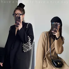 @ Yyds engrossado diamante incrustado pequeno terno feminino versão coreana no outono e inverno 21 solto e magro moda pequeno terno