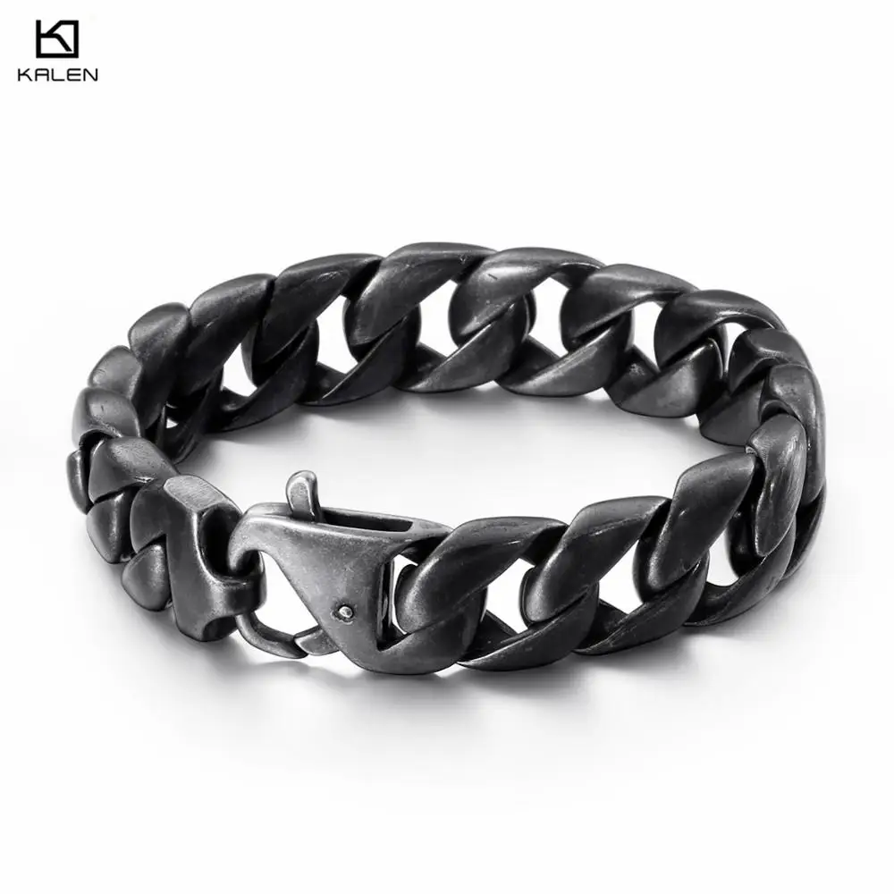 22 см нержавеющая сталь Золотая цепочка и звено браслет для мужчин Тяжелая массивная кубинская Цепь Байкер браслет ювелирные аксессуары в стиле панк