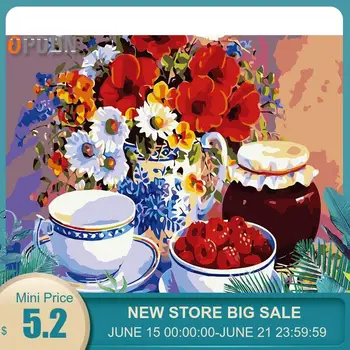 

OPDBN Tainted Frame DIY Painting By Numbers Plant Picture By Numbers For Adults Modern Wall Art Decors Handpainted Diy Gift
