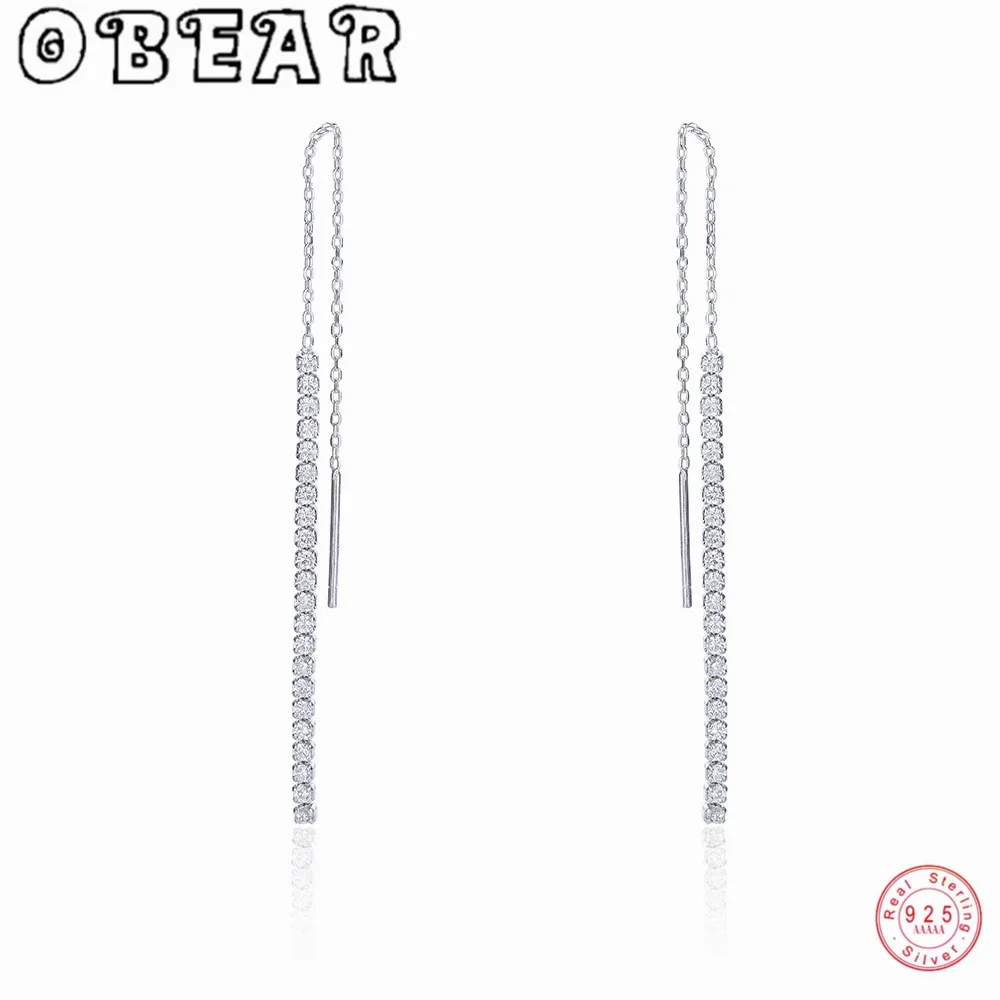 

OBEAR Fashion Statement Earrings 925 Sterling Silve Geometric Zircon Line Earrings Women Tassel Long Chain Earing